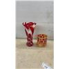Image 6 : Assorted Glass and Ceramic Vases and Planters: Red and White Swirl Vase, 3 Blue Crackle Glass Vases