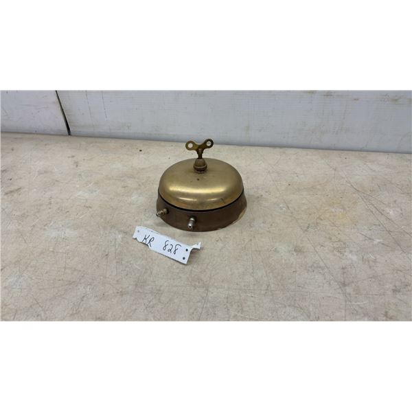 Antique Brass Mechanical Wind-Up Alarm Bell with Key, Early 20th Century