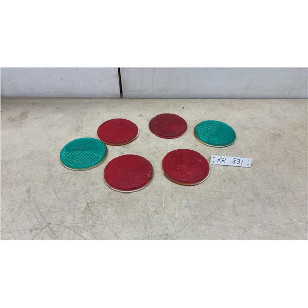 6 Stimsonite Round Reflex Reflectors, Red and Green, 5 1/4” Diameter