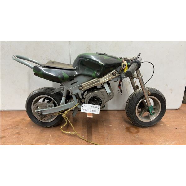 Mini Pocket Bike, Camouflage Green and Black, Disc Brakes