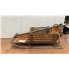 Image 1 : Vintage Wooden Sled with Steering Handle, Orange Shag Carpet Liner