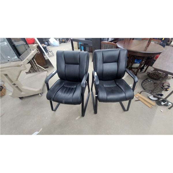 Set of Black Faux Leather Cantilever Guest Chairs with Padded Seats, Backs, and Armrests