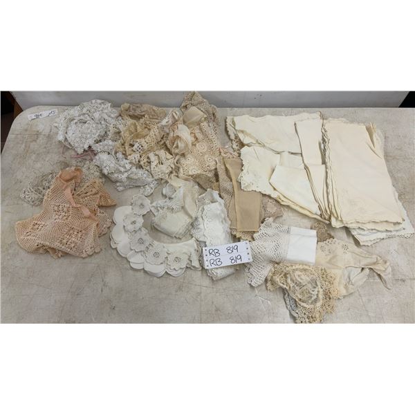 Assorted Vintage and Antique Handmade Lace, Embroidered Linens