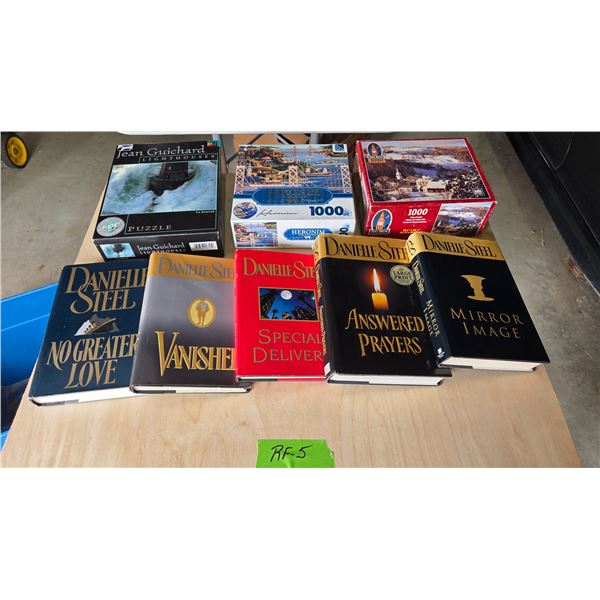 5 Danielle Steel Novels, 2 × 1000-Piece Puzzles, and 1 × 500-Piece Puzzle
