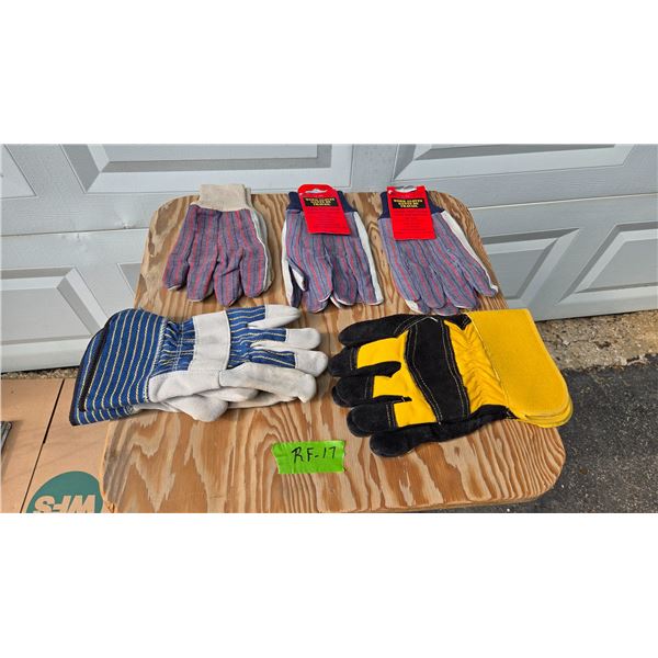 2 Pair Lined Gloves and 3 Pair Leather Pile Gloves, Large