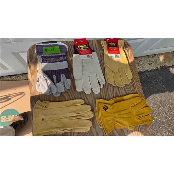 5 Pair Leather/Cotton Work Gloves - Large