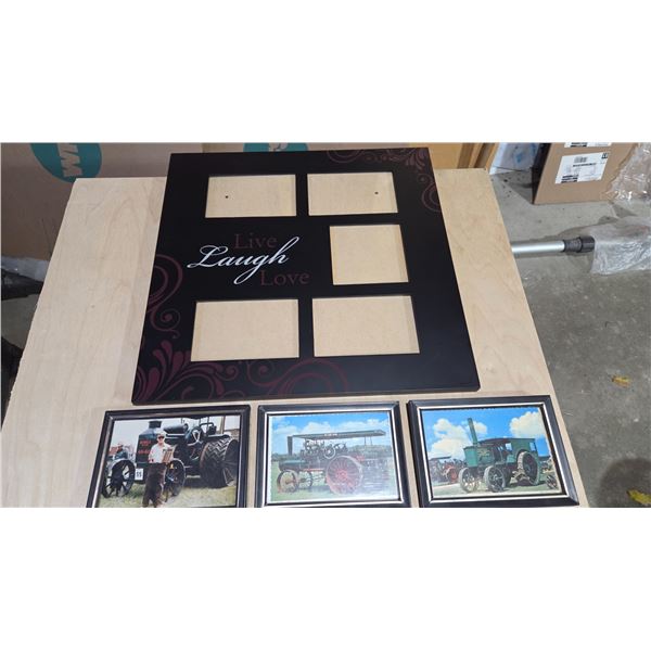 Family Picture Frame 18" × 18" and 3 Framed Photos of Antique Steamers