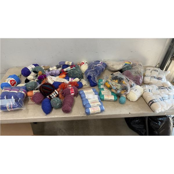 Assorted Wool Yarn Lot: Red Heart, Sofil Mimosa, and Lustre-Sheen Yarn Skeins and Packages