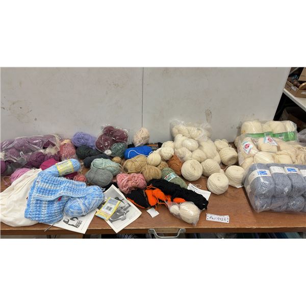 Large Lot of Assorted Yarn Including Sayelle and Patons, Pattern Booklets and Knitting Projects