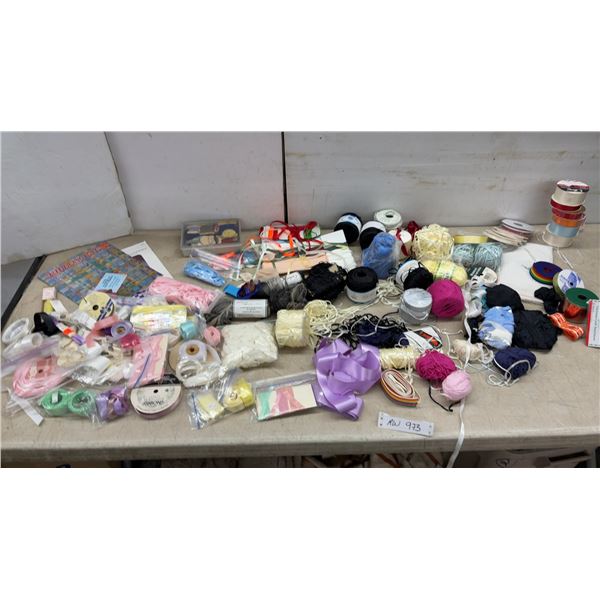 Large Lot of Assorted Craft Ribbons, Spools of Yarn, Thread, Fabric Strips