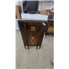 Image 1 : Antique 1930s Wooden Console Tube Radio with X-Pattern Speaker Grille and Four Knobs