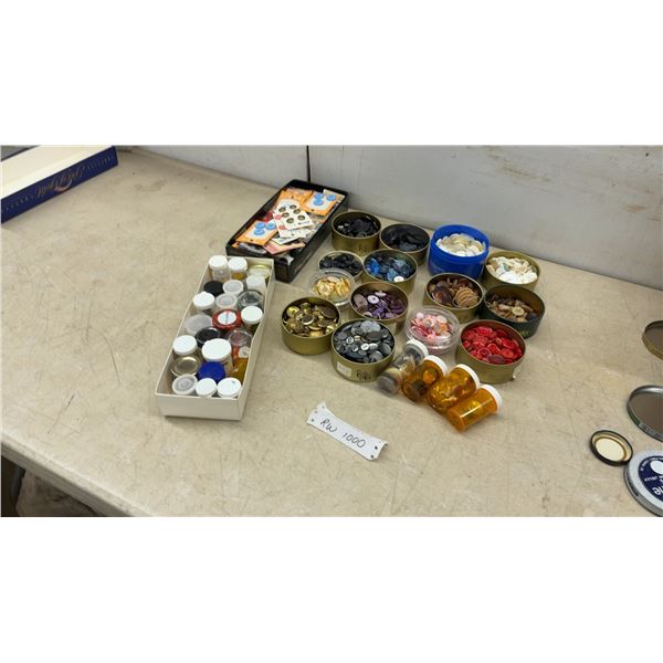 Large Assortment of Vintage Sewing Buttons in Tins and Packages, Various Colors and Sizes