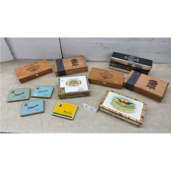 Vintage Player's Navy Cut and Black Cat Virginia Cigarette Tins and Wood and Cardboard Cigar Boxes