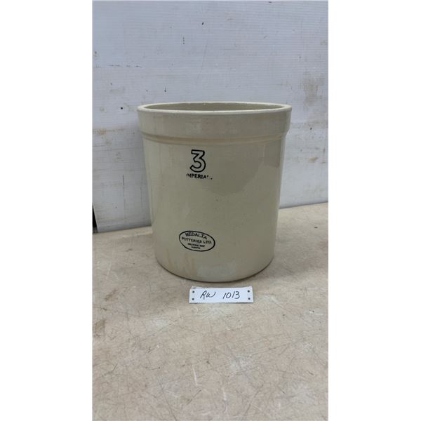 Medalta Potteries Ltd. 3 Imperial Gallon Stoneware Crock, Medicine Hat, Alberta
