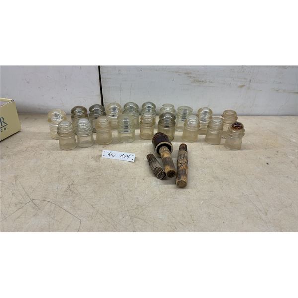 Vintage Clear Glass Pony Beehive Electrical Insulators CD 102 and Mounting Pins