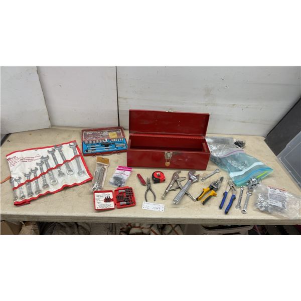 Metal Toolbox With TIPCO 11-Piece SAE Wrench Set, Socket Set, Pliers, Files