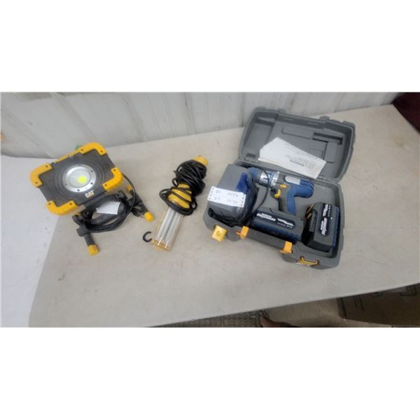 CAT LED Work Light, Fluorescent Tube Work Light and Mastercraft Maximum 16V Cordless Drill Kit