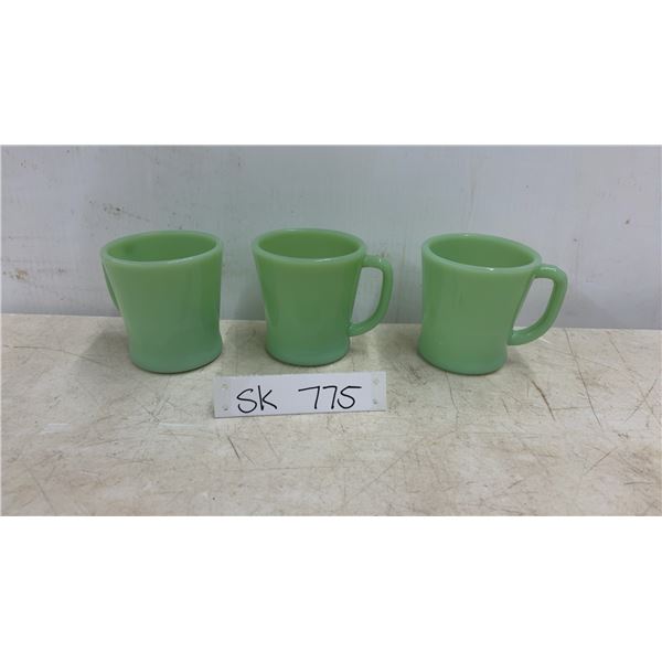 3 Fire King Jade Coffee Mugs, Very Nice