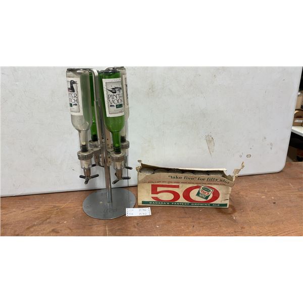 Vintage Ducks Unlimited Bar Butler Liquor Dispenser and Labatt's 50 Ale Box with Colt 45, O'Keefe