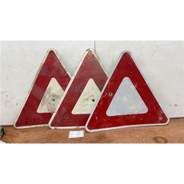Three Yield Signs, Red and White Triangles, Reflective 25”