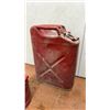 Image 3 : Three Vintage Metal Gas Cans: Two Military-Style Jerry Cans and One Small "Gasoline" Can