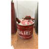 Image 4 : Three Vintage Metal Gas Cans: Two Military-Style Jerry Cans and One Small "Gasoline" Can
