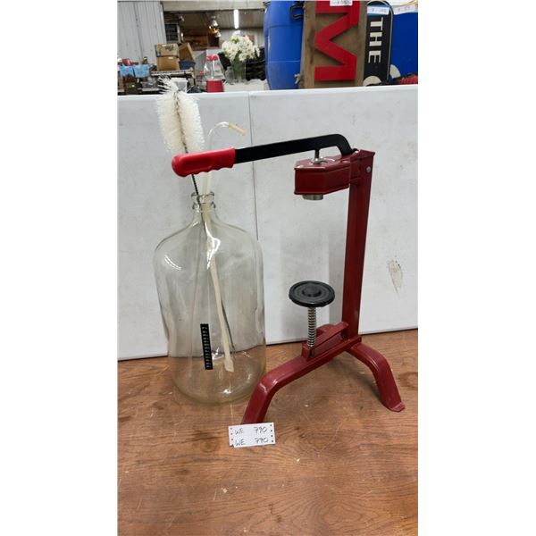 Home Brewing Kit: Large Glass Carboy, Bottle Brush, Siphon, and Red Bottle Capper