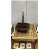 Image 3 : Assorted Kitchenware: Enamel Bucket, Aluminum Basin, 3 Wicker Baskets, and Rooster Dishes