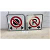 Image 1 : 2 Vintage Metal Signs: No Parking and No Stopping, 12 × 12”