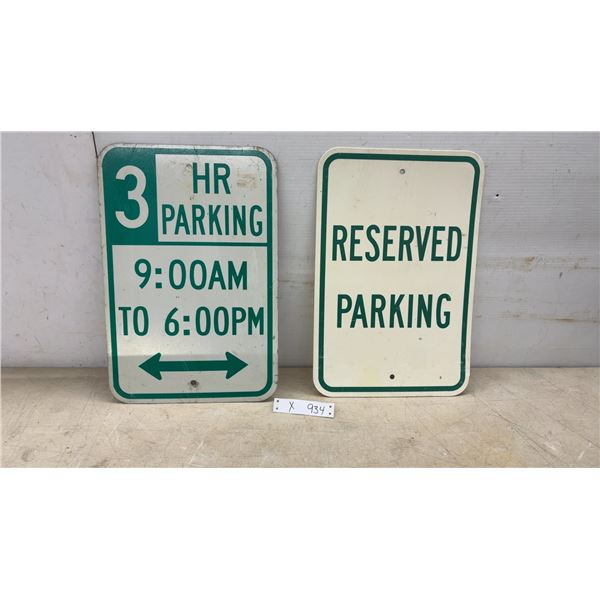 Two street signs: Metal, 3 HR Parking and Plastic Reserved Parking, 18 × 12”