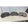 Image 1 : Vintage Perforated Steel Pan Tractor Implement Seats, Set of 3