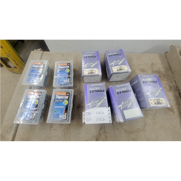 Tapcon 1-1/4” Phillips Concrete Anchors and Buildex E-Z-Toggle Drywall Anchors with Bolts