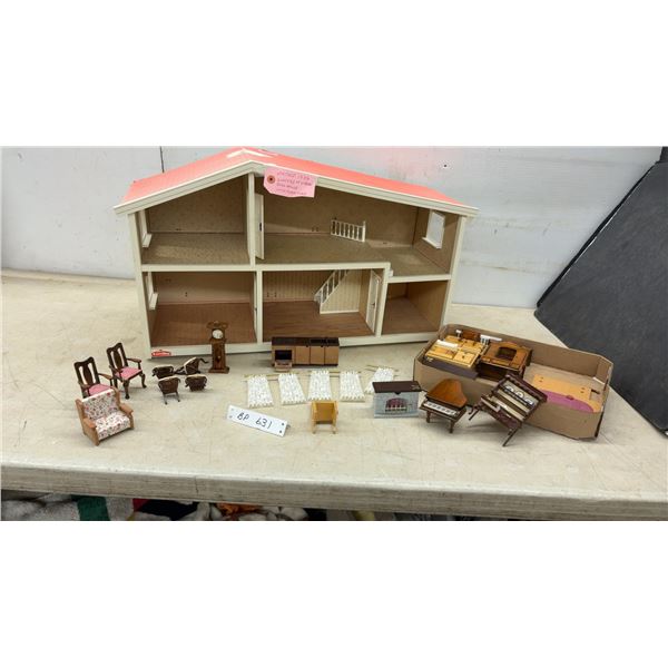 Vintage 1970 Lundby of Sweden Doll House 15 1/2 x 28 x 10” with Furniture, Kitchenette