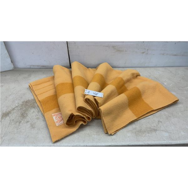 Vintage Hudson's Bay Company 4-Point 100% Wool Point Blanket, Gold, Made in England