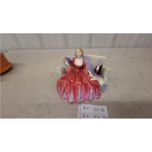 Royal Doulton "Sweet and Twenty" Porcelain Figurine of Seated Woman in Red Dress with Fan