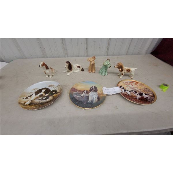Frank Vizcarra Hunting Dog Collector Plates and Ceramic Spaniel and Terrier Dog Figurines made in