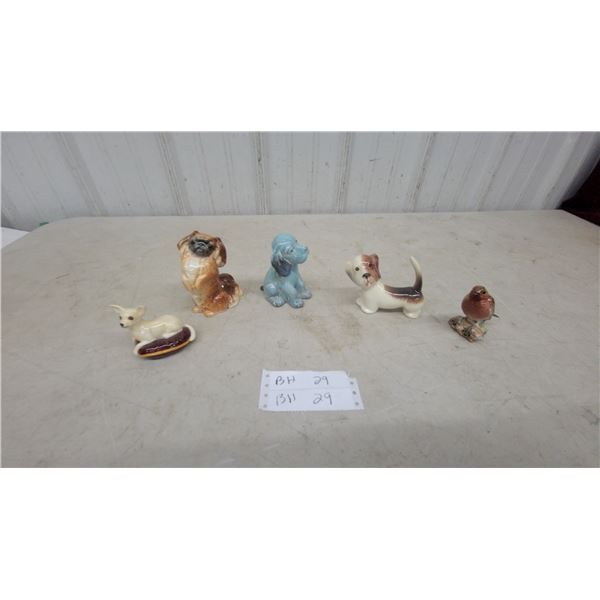Collection of Five Glazed Ceramic Animal Figurines, Dogs and Bird on Branch all Beswick