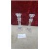 Image 1 : Pair of Waterford Crystal Candlesticks with Square Faceted Base and Fluted Stem