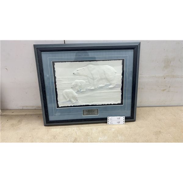 "True North II" Framed Limited Edition Cast Paper Art 851/999 Polar Bears, 19 × 23”