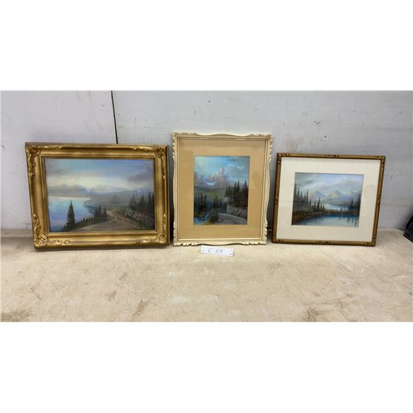 Three Framed Landscape Paintings of Mountainous Lake Scenes, Largest 14 × 17”