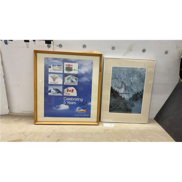 Framed Winnipeg "Celebrating 5 Years" Commemorative Poster, 27 × 24” and CN Railway Mountain Scene