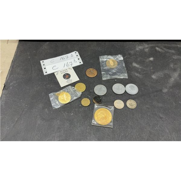 Canadian House of Commons Tokens, PM Commemoratives, British Shillings, Nixon Penny