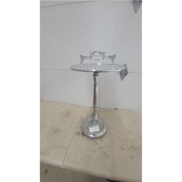 MCM Ornate Silver-Toned Metal Pedestal Serving Stand with Fluted Column and Rope-Design Base