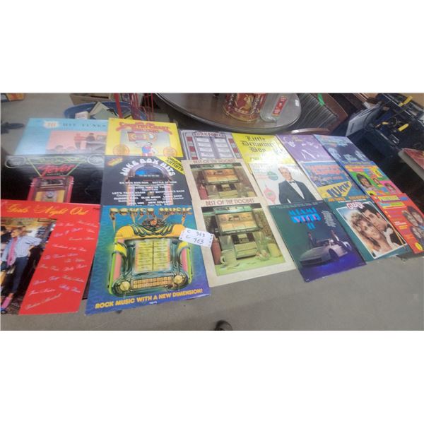 Vintage Vinyl LP Records Including Juke Box Hits, Power Music, Grease Soundtrack