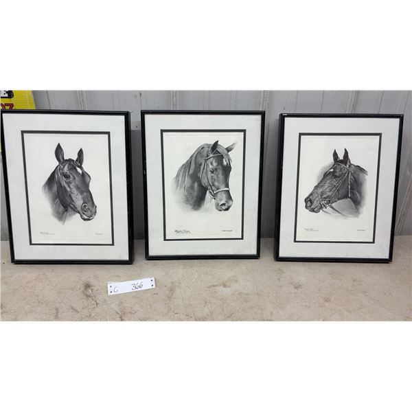 Set of 3 Framed Kentucky Derby Winner Sketches, 12.5”×15.5”