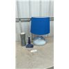 Image 1 : Blue and White Hand-Painted Ceramic Table Lamp, Vase, and Candlestick Holder