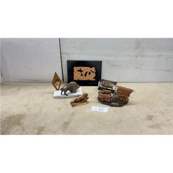 Northwest Coast Copper Relief Art, Bronze Bison, CPRS 1970 Award, Lion Figurine