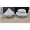 Image 1 : Vintage Milk Glass Light Shades, Tiered Conical and Bulbous Drum Styles, Set of 2