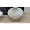 Image 3 : Vintage Milk Glass Light Shades, Tiered Conical and Bulbous Drum Styles, Set of 2