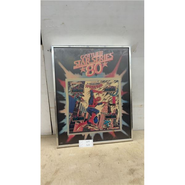 Gottlieb Star Series '80 The Amazing Spider-Man Pinball Machine Framed Backglass, 30 × 24”